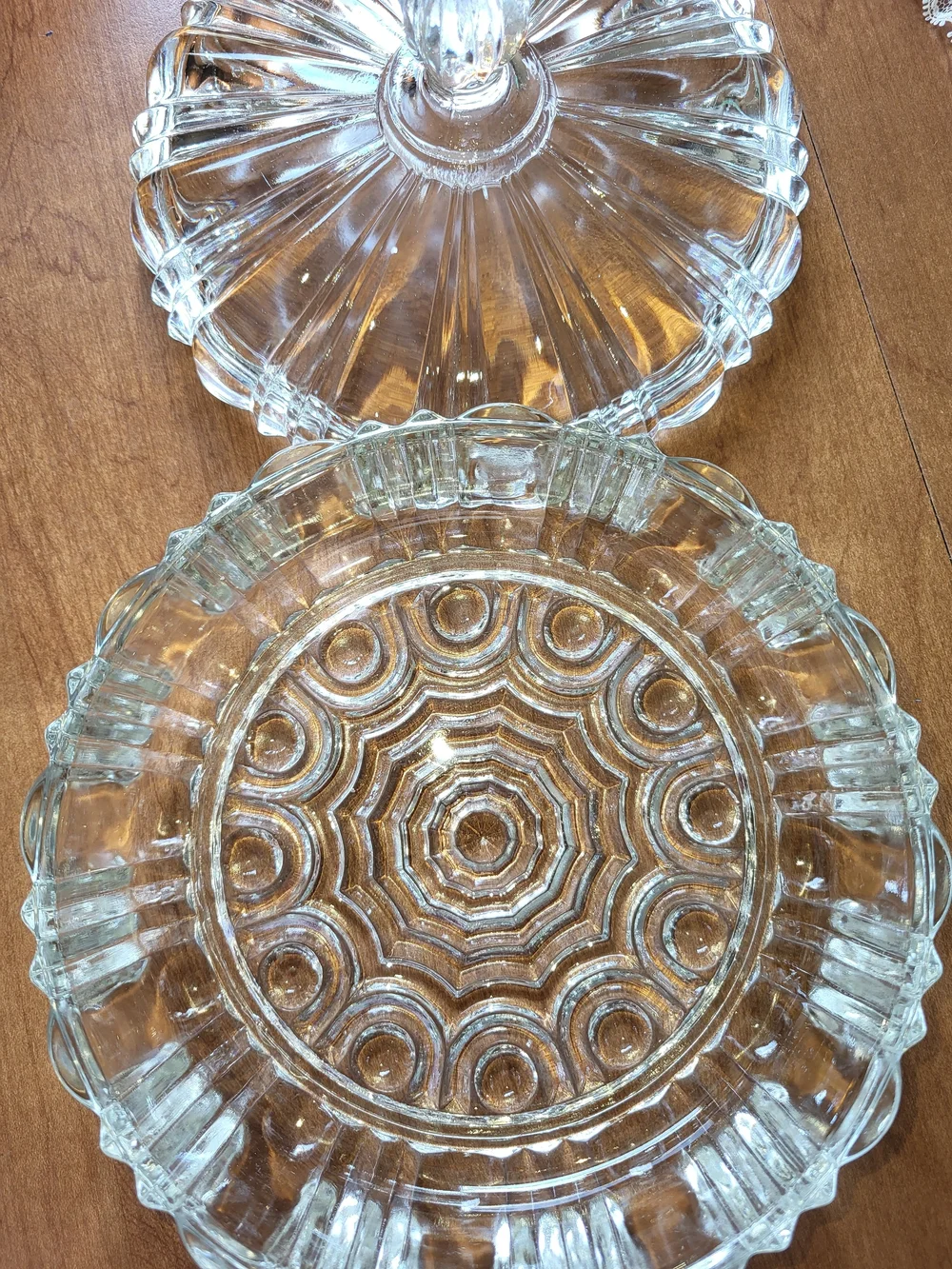 Anchor Hocking Clear Glass Covered Vanity Dish - Pressed Pattern